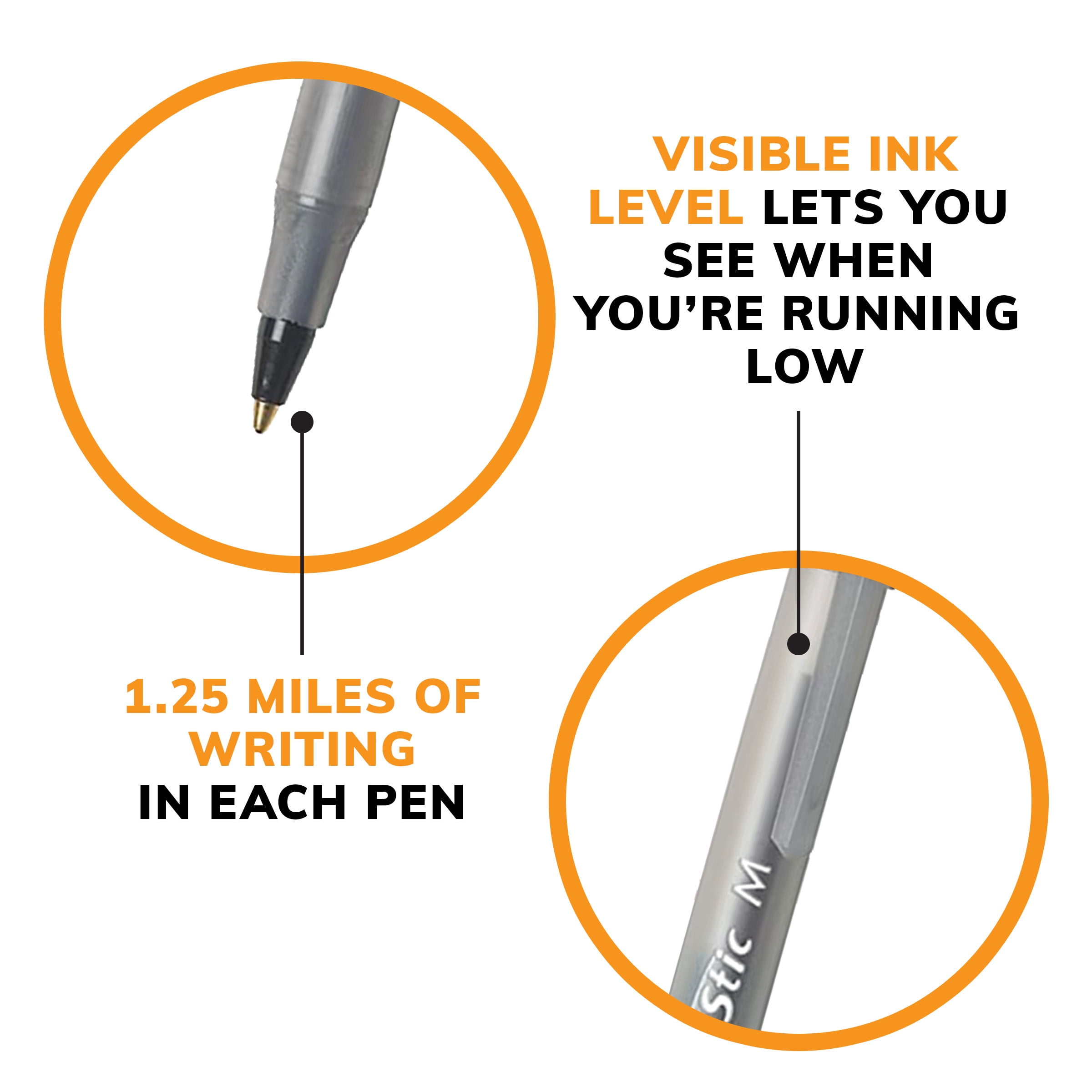 BIC Round Stic Xtra Life Smooth Ballpoint Pens, Medium Point, 1.0mm, Black Ink, 60-Pack - Walmart.com BIC Round Stic Xtra Life Smooth Ballpoint Pens, Medium Point, 1.0mm, Black Ink, 60-Pack - Walmart.com