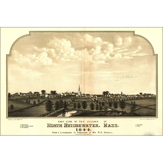 24"x36" Gallery Poster, map of North Bridgewater Massachusetts 1844