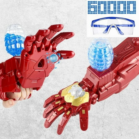 Super Gloves Electric Gel Balls Blaster - Splatter Ball Water Beads Toy hero Gloves Blaster with with 60000+ Water Beads and Goggles for Outdoor team Game Movies Fan Gift