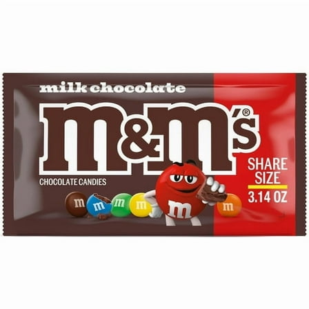 M&M'S Milk Chocolate Candy Pouch, Sharing Size, 3.14 oz pack of 2