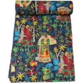 thumbnail image 2 of Handblock Multi Floral Print Handmade Cotton Kantha Quilting Throw Blanket Hippie Queen/King Size Bohemian Block Kantha Quilt With 2 Pillow Cover, 2 of 2