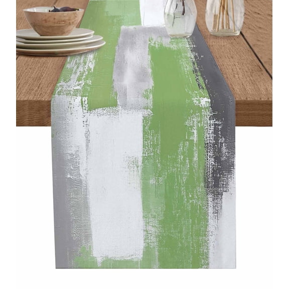 Table Runner 72 Inches Long for Kitchen Dining, Sage Green Grey Oil Painting Dresser Scarf Farmhouse, Dining Table Decorations for Wedding/Parties, Abstract Modern Geometric 14 x 72 In