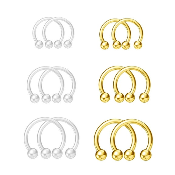 Clear&Gold Septum Rings 16g 18g Septum Nose Rings for Women Men Horseshoe Gold Septum Ring Kit for Sport Work Clear Piercing Jewelry 12pcs