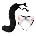 thumbnail image 2 of Diadema con orejas y cola de gato y zorro para disfraz de carnaval o cumpleaños Negro, 2 of 9
