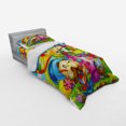 thumbnail image 3 of Fantasy Duvet Cover Set, Cartoon Singing Elves with Mushroom Playing Flute Musical Cheerful Illustration, Bedding Set with Shams and Fitted Sheet, 3 Sizes, by Ambesonne, 3 of 3