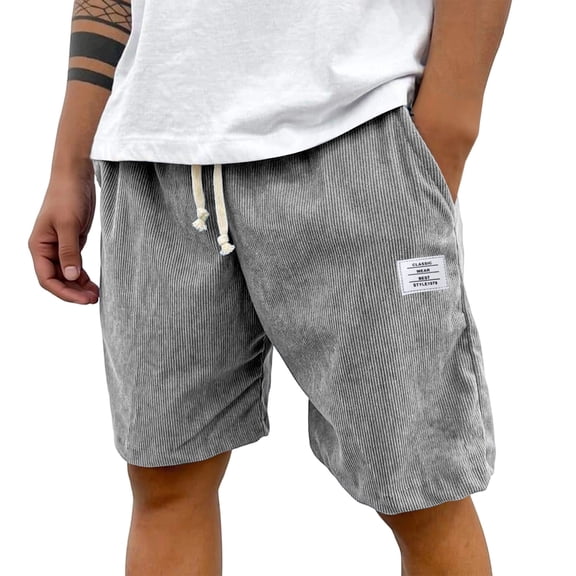 Hearthz S-5XL Mens Corduroy Shorts Wide Leg Men's Running Athletic Shorts Elastic Waist Drawstring Men's Beach Shorts with Pockets Light Gray XXL