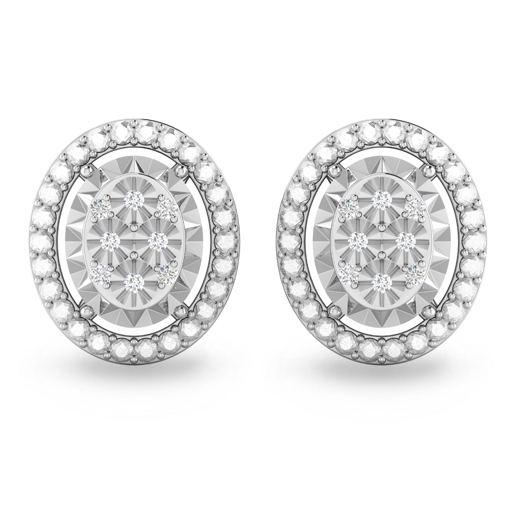 Diamond Accent 925 Sterling Silver Diamond Composite Style Cluster Stud Earrings For Women (I-J Color, I3 Clarity)
