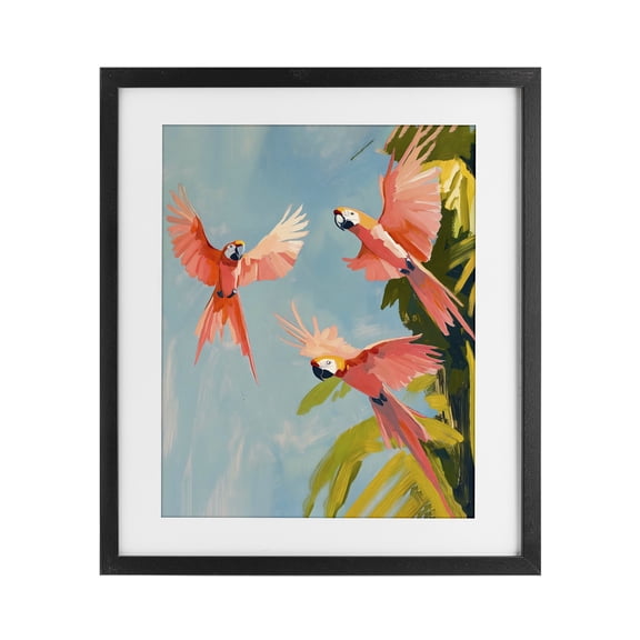 Stupell Industries Coastal Botanical Parrots in Flight Black Framed Print Under Glass, 13 x 16, by The Prints Vibe