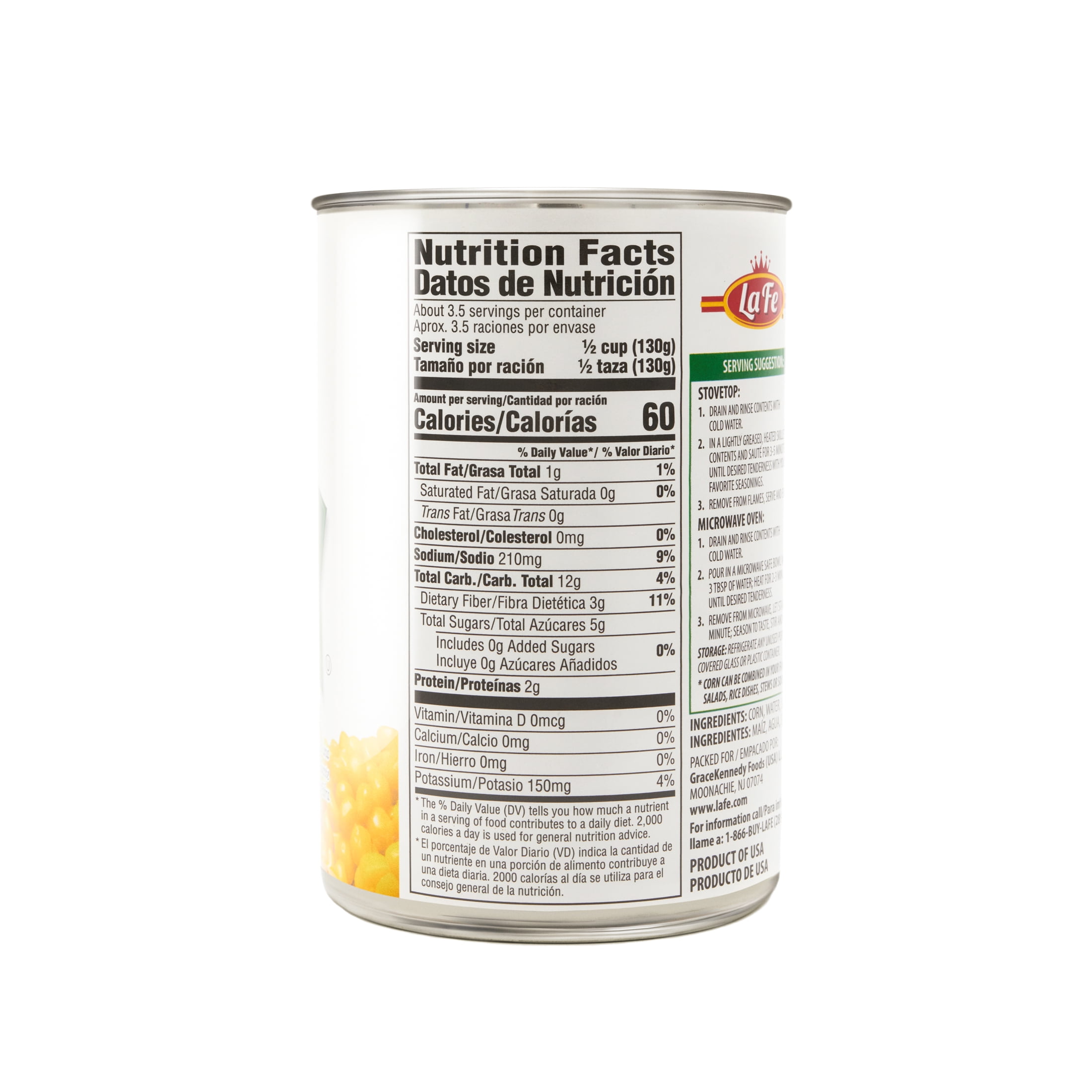 La Fe Corn Kernels 15.25 oz Can - No Allergens - Ready to Eat