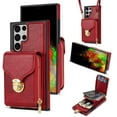 thumbnail image 1 of Feishell Crossbody Wallet Case for Samsung Galaxy S22 Ultra,with Detachable Shoulder Strap,Premium PU Leather Metal Snap Zipper Pocket Credit Card Holder Kickstand Phone Case for Women Men,Red, 1 of 8