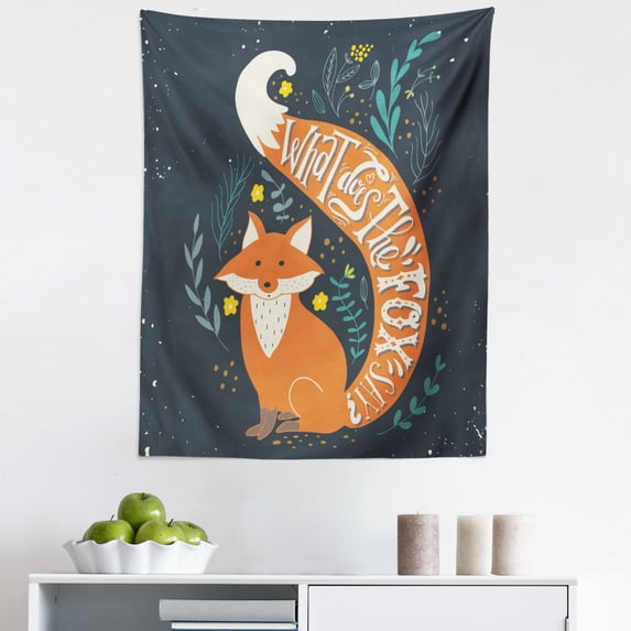 Saying Tapestry, What Does the Fox Say? Hipster Animals Know Better Habitat Creature Illustration, Fabric Wall Hanging Decor for Bedroom Living Room Dorm, 5 Sizes, Multicolor, by Ambesonne