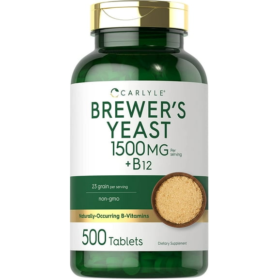 Brewers Yeast Tablets with Vitamin B12 | 1500mg | 500 Count | by Carlyle