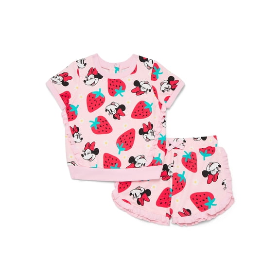 Minnie Mouse Baby Girls Allover Print Ruffle Shirt and Shorts Set, 2 Piece, Sizes 0/3M-24M