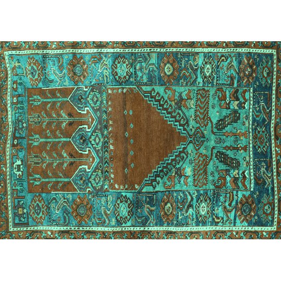 Ahgly Company Machine Washable Indoor Rectangle Persian Turquoise Blue Traditional Area Rugs, 2' x 5'