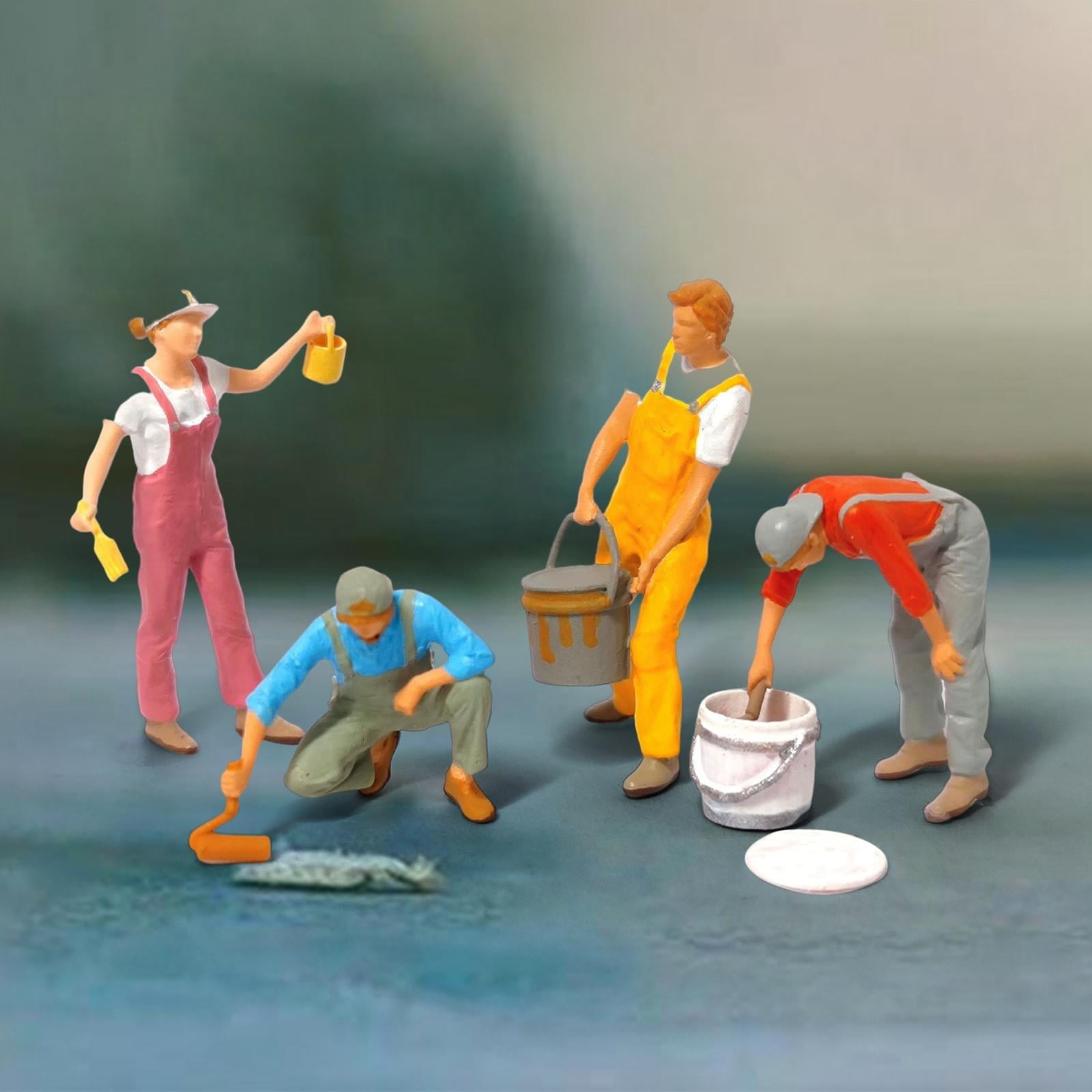 Hand Painted 1:87 Figure Painter Tiny People Painting Scene for Train Railways Table Building Layout Diorama Scenery HO , No Ladder Rack