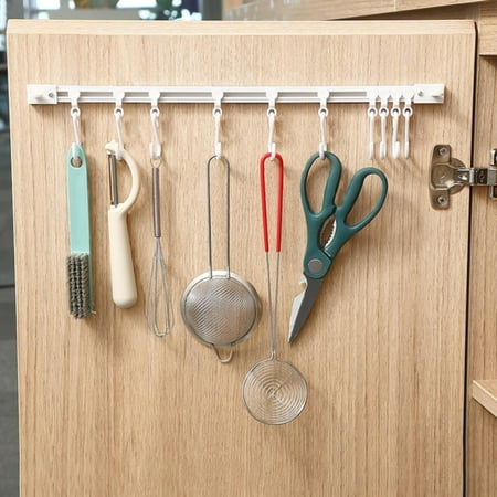 

Feinib Clearance! Multifunctional Slide Rail Hook Key Hook Track Wall Mounted Kitchen Utensil Rack With 10 Hooks Hanging Pot Rack Hanger Adhesive Coat Hook Rail Multi Purpose Rail Hook For Kitc