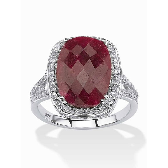 PalmBeach Jewelry 7.25 TCW Genuine Checkerboard-Cut Oval Ruby Ring in Rhodium-Plated Sterling Silver