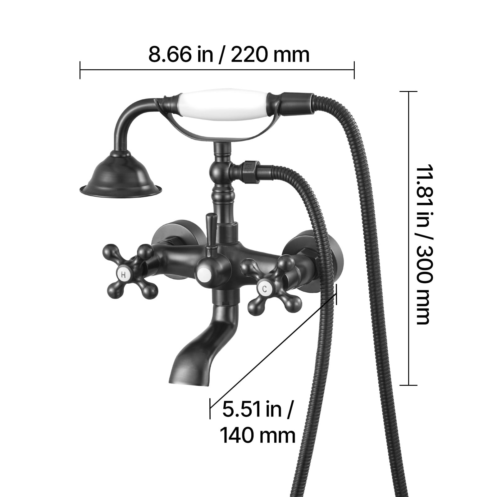 KFFKFF Wall-Mounted Clawfoot Tub Faucet with Handheld Shower, Vintage Oil-Rubbed Bronze Bathtub Filler Kit Featuring Adjustable Swing Arms and 360° Rotating Spout