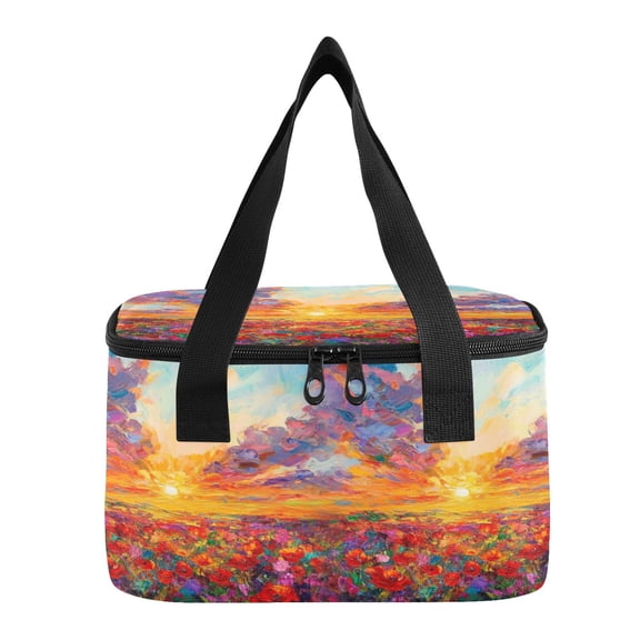 6L Insulated Lunch Bag Square Handheld Cooler Tote Impasto Poppy Field Art Reusable Thermal Bag with Polyester & Aluminum Lining for Work Picnic Travel