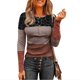 thumbnail image 1 of Pntutb Mujeres Cuello Redondo Impresión Recreativo Encaje Costura Manga Larga Tops Pntutb Pntutb-5041, 1 of 6