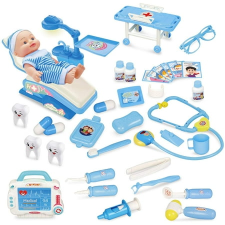Fun Little Toys 33 Pieces Kids Doctor, Pretend Play Dentist Medical Kit