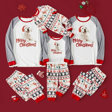 

PatPat Christmas Family Matching Pajamas Set Raglan Sleeve Holiday Dog and Letter Sleepwear Xmas PJS Set Baby Jumpsuit Onesise Flame Resistant