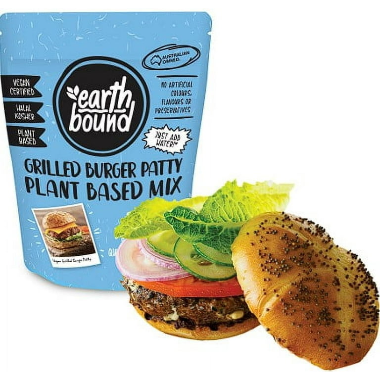 Earth Bound Vegan Plant-Based Burger Patty Mix by OPPENHEIMER - High-Protein, Shelf-Stable, Halal Kosher, No Preservatives or Artificial Colors, 14g