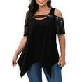 thumbnail image 3 of DYMADE Women's Plus Size Casual T-Shirs Sequins Cold Shoulder Short Sleeve Summer Blouse Tops, 3 of 4