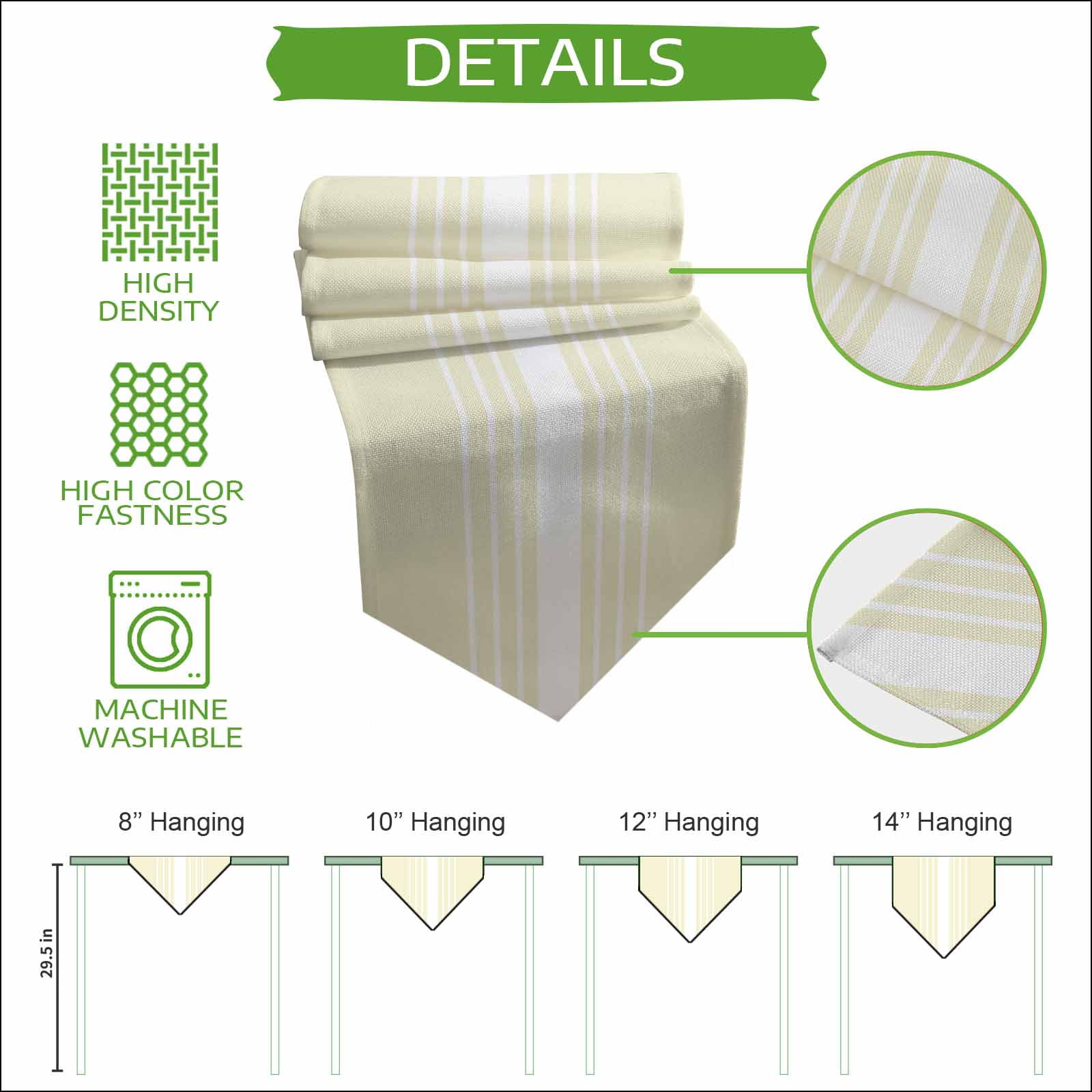 Cream White Stripe Table Runner Linen Burlap Table Runner 60 Inches Long Modern Rustic Vertical Striped Dresser Scarves for Kitchen Island Coffee Dining Room Party Holiday Decoration 13"x60"