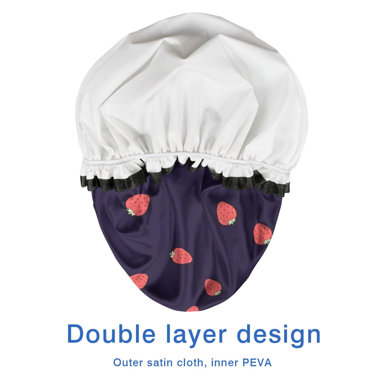 Shower Caps,Red Strawberry Plants Dark Pattern Waterproof Shower Cap for Women 4 Pieces,Double Reusable Hair Cover for Shower PEVA Elastic Stretch Hem