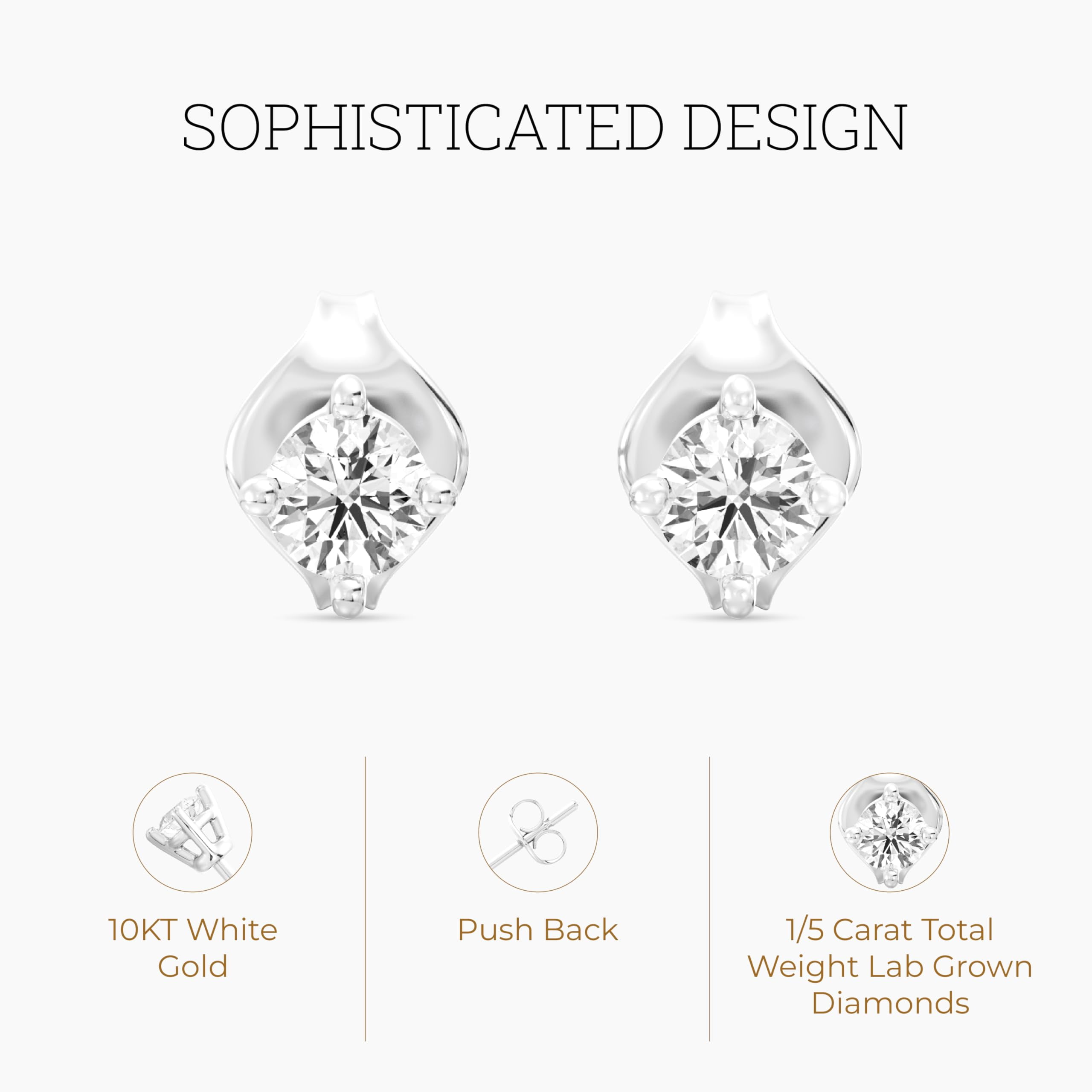 Gilded 1/5 CTW Lab-Grown Diamond 10KT White Gold Stud Earrings for Women, Round Cut, Hypoallergenic Fine Gold Jewelry - SI1 Clarity F Color
