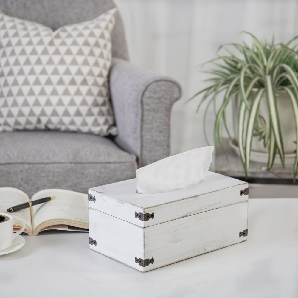 MyGift Vintage White Wood Tissue Box Holder with Hinged Lid Walmart