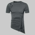thumbnail image 1 of Blusas y camisas de manga corta y cuello redondo para hombre, blusas informales de verano de color liso con cuello redondo y mangas cortas irregulares, blusa de poliéster para hombre., 1 of 8