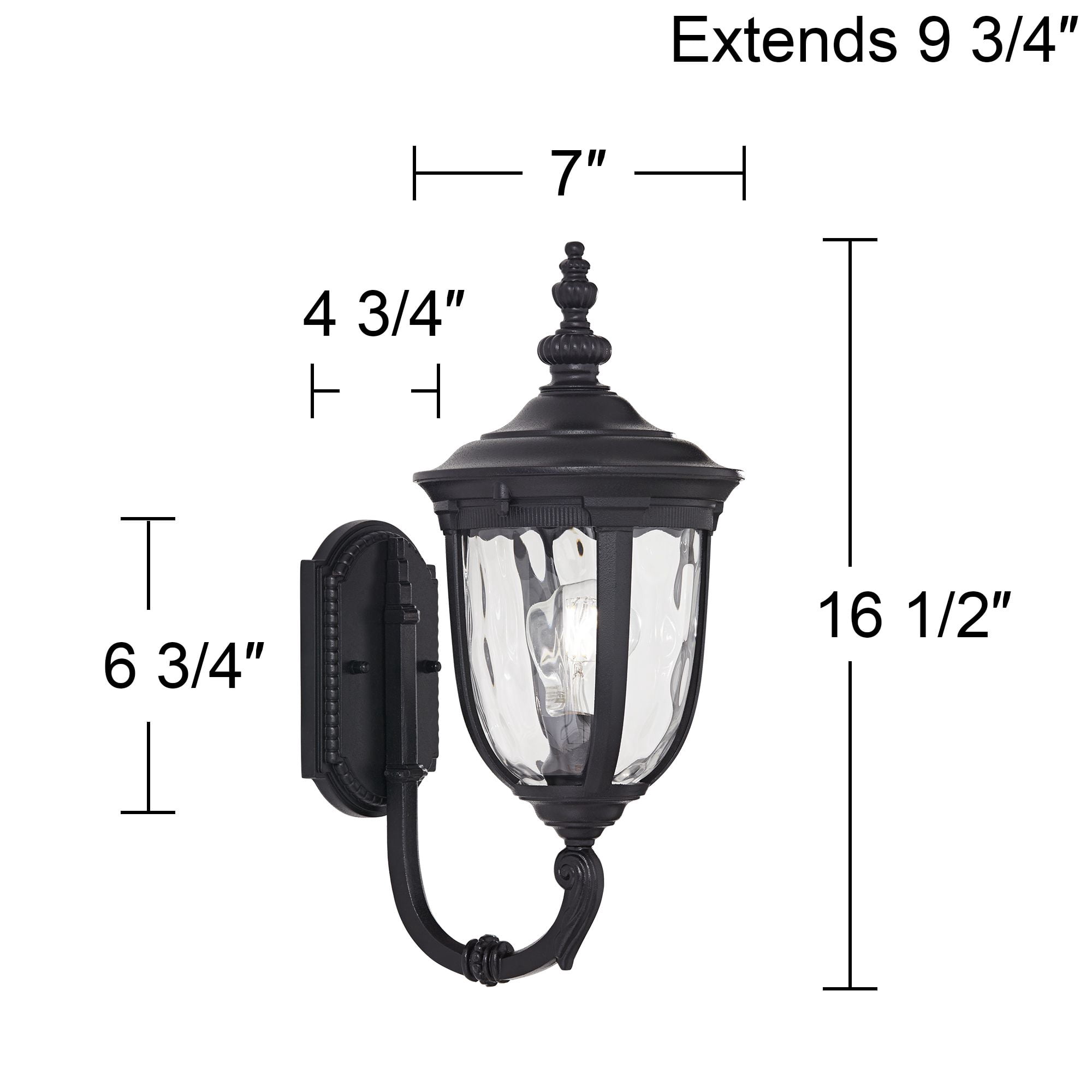 John Timberland Bellagio Vintage Outdoor Wall Light Fixtures Set of 2 Textured Black Metal 16 1/2" Clear Hammered Glass Post Exterior Barn