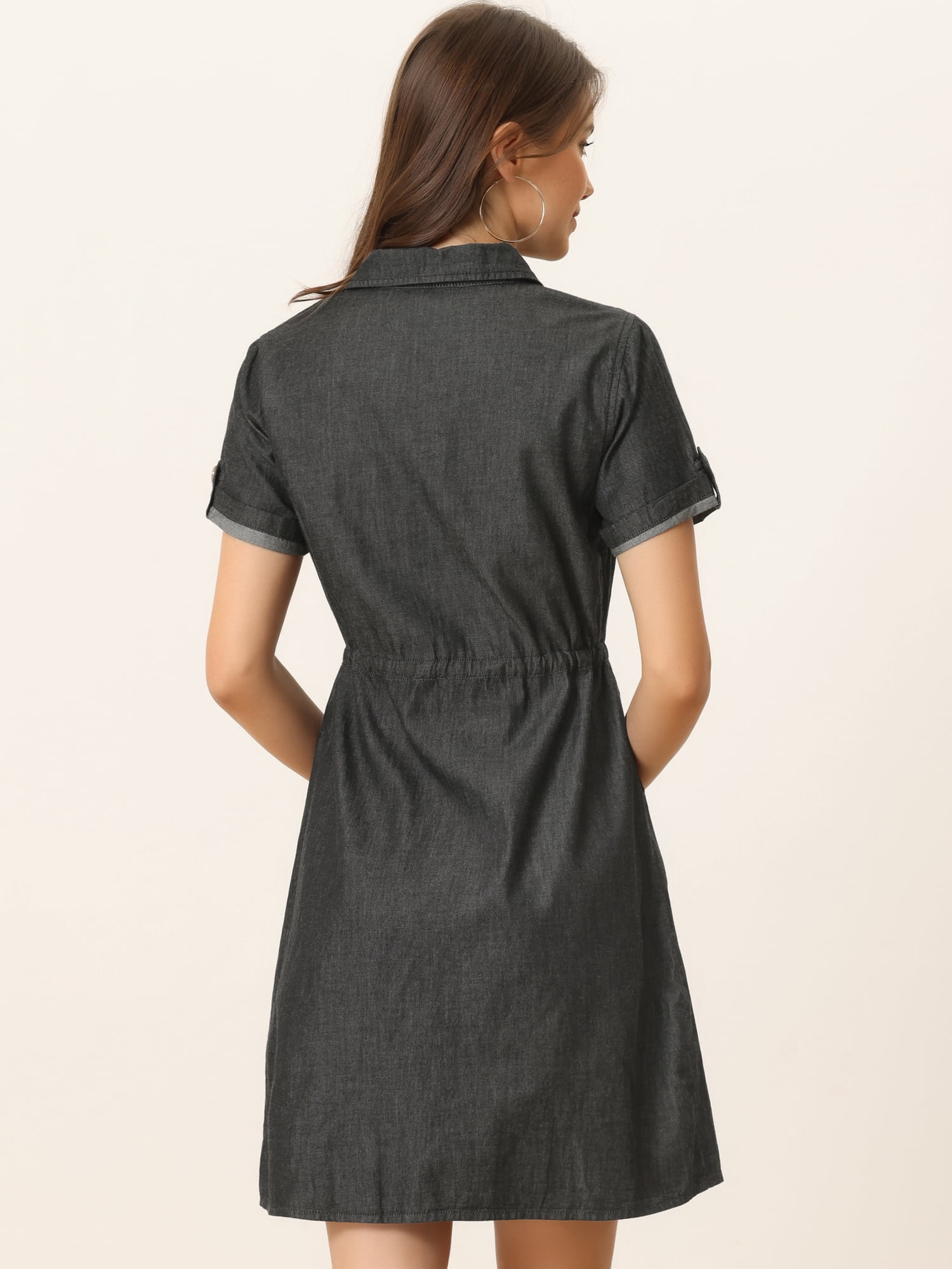 DARING DIVA Casual Button Front Summer Short Sleeve Dresses M Black