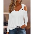 thumbnail image 2 of IROINNID Fall Shirts for Women Long Sleeve Solid Color Cold-shoulder Pullover V-Neck Casual Lightweight Soft Shirt,White, 2 of 6