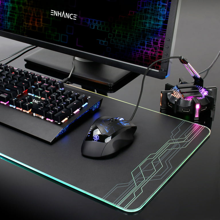 ENHANCE Extra Large LED Gaming Mouse Pad - Hard XXL Desk Mat with