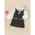 thumbnail image 3 of Bagilaanoe Toddler Baby Girls Patchwork Dress Long Sleeve Weave Edging Black White Line Plaid Elegant Dress 1T 2T 3T 4T 5T 6T Kids Party Dress, 3 of 7