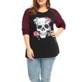 thumbnail image 2 of Agnes Orinda Women's Plus Size Floral Skull Contrast Color Raglan T-shirt, 2 of 5