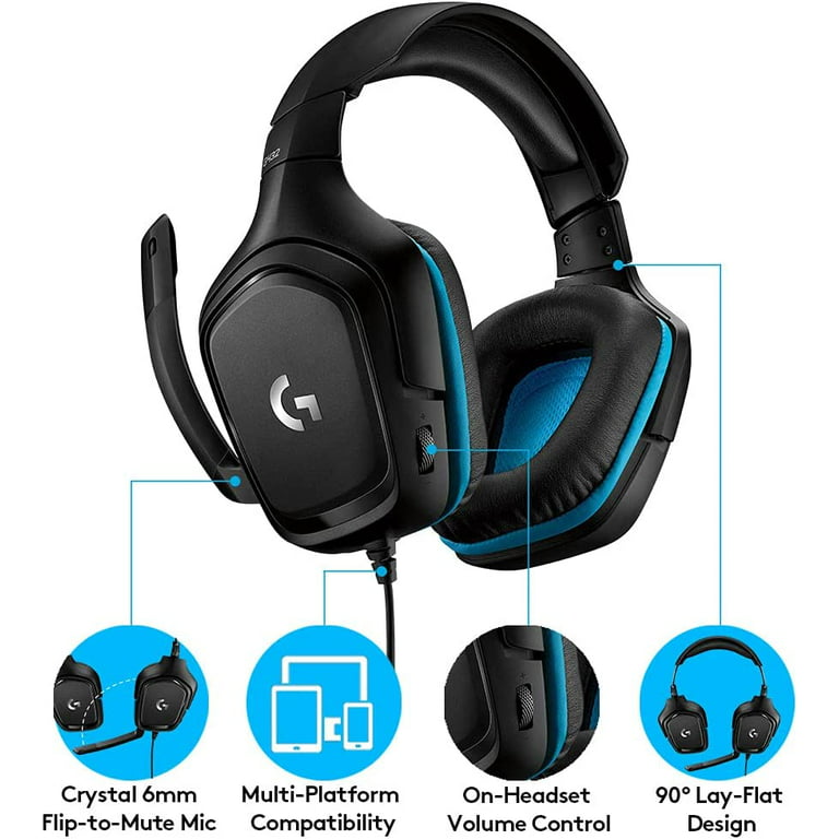 Logitech G432 Wired Gaming Headset, 7.1 Surround Sound, DTS Headphone:X  2.0, Flip-to-Mute Mic, PC Black/Blue Like New