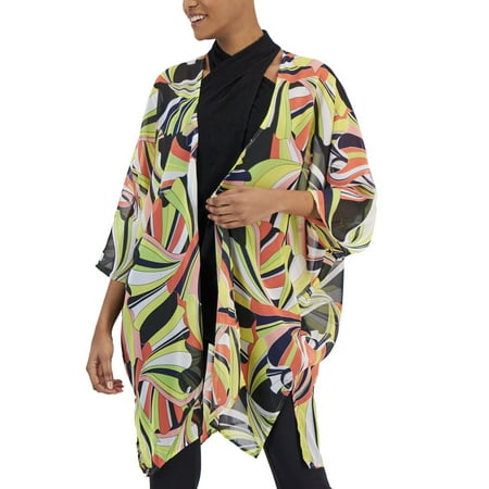 Anne Klein Women's Oversized Sheer Side-Slit Cardigan Multicolor Size L/XL