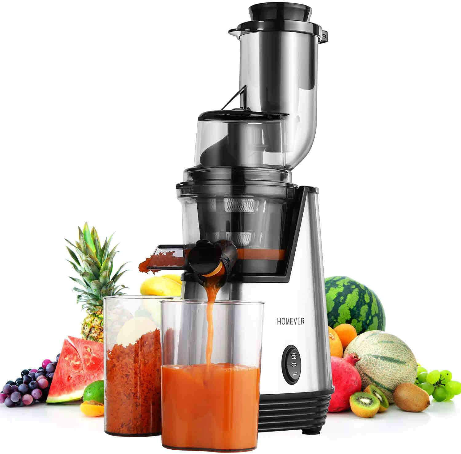 Juicer Machine BPA-Free Slow Masticating Juicer for Vegetable and Fruit Easy to Clean with Juice Jug&Brush Quiet Motor and Reverse Function Renewed Silver  HOMEVER Cold Press Juicer with 95% Juice Yield 