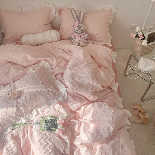 Juego de cama suave con decoración de encaje, tela cepillada respetuosa con la piel, suministros de cama de princesa
