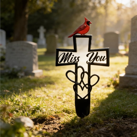 Vacemry Grave Flower Decoration Ground Stake, Elegant Iron Memorial Marker Insert for Cemetery Garden Courtyard Lawn, Realistic Floral Tribute for Headstone Remembrance