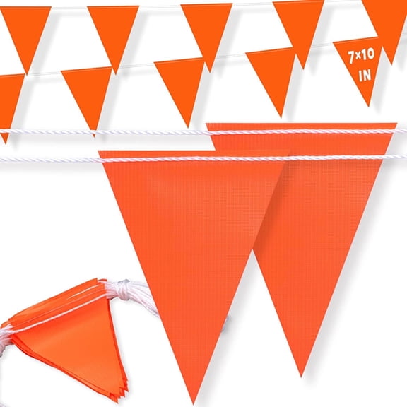 Nacrum 10 m Perimeter Marking Flags – Orange Triangle Safety Pennant Banner String, Fade-Resistant Outdoor Traffic & Construction Warning Line