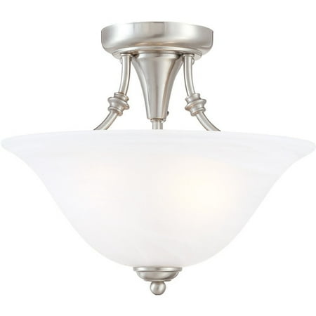 Light Fixture Mounting Bracket Bristol 2 Lights Semi Flush Mount Ceiling Fixture, Satin Nickel with Alabaster Glass ()