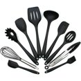 thumbnail image 1 of 10 piezas de utensilios de cocina de silicona con 1 pieza de regalo, kit de cocina para cocinar todos los días, incluye espátula de silicona, batidor, cuchara, espátula, juego de utensilios de cocina Dontodent Kuyhfg Sin marca, 1 of 4
