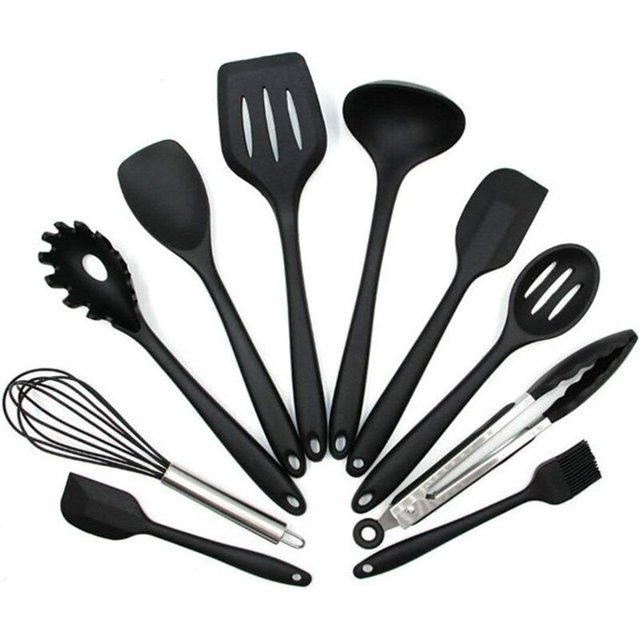 10 piezas de utensilios de cocina de silicona con 1 pieza de regalo, kit de cocina para cocinar todos los días, incluye espátula de silicona, batidor, cuchara, espátula, juego de utensilios de cocina Dontodent Kuyhfg Sin marca