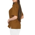 thumbnail image 4 of HAPPY BAY Women's Casual Hawaiian Blouses Shirt Dressy Blouse Short Sleeve Button Down Dress Tops Tee Shirts T Shirts for Women M Solid, Autumn Brown, 4 of 6