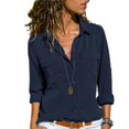 thumbnail image 2 of PENGXIANG Women Button Blouse Long Sleeve Pure Color Loose Shirt with Collar All-match Tops, 2 of 2
